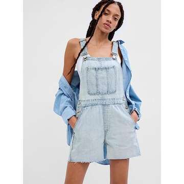 GAP Womens Slouchy Shortall, Light Wash, Medium US