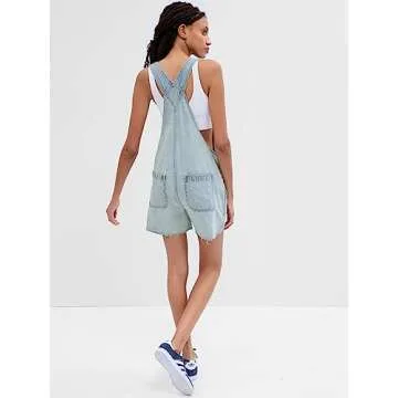 GAP Womens Slouchy Shortall, Light Wash, Medium US
