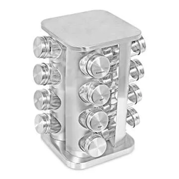 INTERNET'S BEST Revolving Spice Rack - Seasoning Storage with 16 Jars - Modern Stainless Steel Spinn...