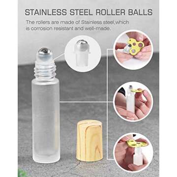 Essential Oil Roller Bottles, Gemice 10ml Roll on bottle with Stainless Steel Balls, Portable Refillable Clear Perfume Sample Bottles, Opener and Dropper included1