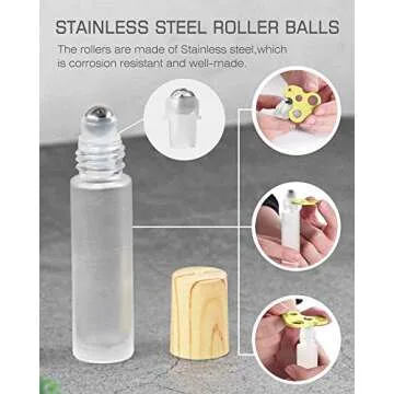 Essential Oil Roller Bottles, Gemice 10ml Roll on bottle with Stainless Steel Balls, Portable Refillable Clear Perfume Sample Bottles, Opener and Dropper included1