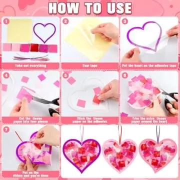Motipuns 32 Sets Valentine's Day Suncatchers Paper Craft Set DIY Heart Shaped Window Stained Glass Effect Paper Art Kit for Valentines Mother's Day Art Projects Party Favors(Classic Style)