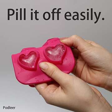 Ice Cube Tray for Freezer Silicone，Podleer Heart Shaped Ice Tray With Lid, Set of 3, 24 PCS Fun Shape Ice Mold For Iced Coffee, Whiskey & Cocktails, Easy-Release Chocolate Candy Molds, BPA Free