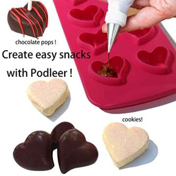 Ice Cube Tray for Freezer Silicone，Podleer Heart Shaped Ice Tray With Lid, Set of 3, 24 PCS Fun Shape Ice Mold For Iced Coffee, Whiskey & Cocktails, Easy-Release Chocolate Candy Molds, BPA Free