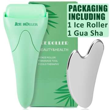 Wonderwin Ice Roller & Stainless Steel Gua Sha Facial Tools, Skin Care Gift Sets for Face & Eyes, Puffiness, Migraine, Pain Relief and Minor Injury, Self Care Gift for Women