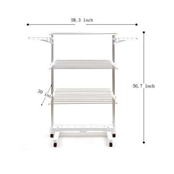 Newerlives BR505 3-Tier Collapsible Clothes Drying Rack with Casters, Laundry Drying Rack, Stainless...