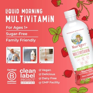 MaryRuth Organics Multivitamin for Women Men & Kids | Sugar Free | Vegan | Vitamin A, C, D, E, B12, Zinc | Daily Vitamins for Kids, Men, Women| Energy & Beauty Booster Multimineral | 32 Fl Oz