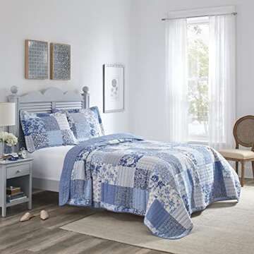 Laura Ashley King Quilt Set - Reversible Cotton Bedding