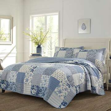 Laura Ashley King Quilt Set - Reversible Cotton Bedding