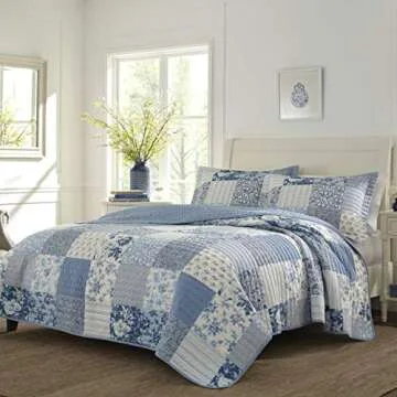 Laura Ashley King Quilt Set - Reversible Cotton Bedding