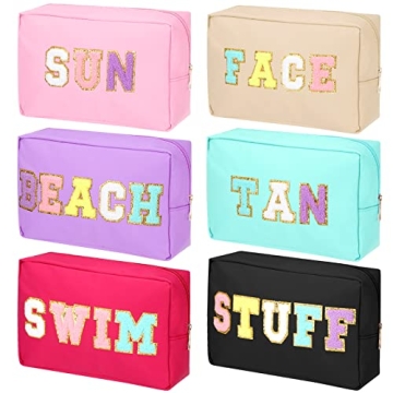 6 Pcs Chenille Letter Makeup Bag Preppy Makeup Bag Cosmetic Bags Bulk Classic Large Pouches Travel T...
