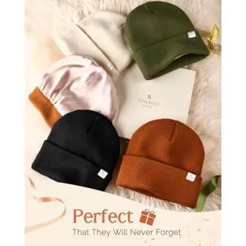 YANIBEST Womens Satin Lined Knit Beanie Hat Acrylic Winter Hats for Women Men Silk Lining Soft Slouchy Warm Cuffed Beanie Hat Beige