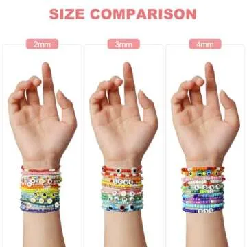 Redtwo 4mm Glass Seed Beads for Jewelry Bracelet Making Kit, Small Beads Friendship Bracelet Kit, Tiny Waist Beads Kit with Letter Beads and Elastic String, DIY Art Craft Girls Gifts.