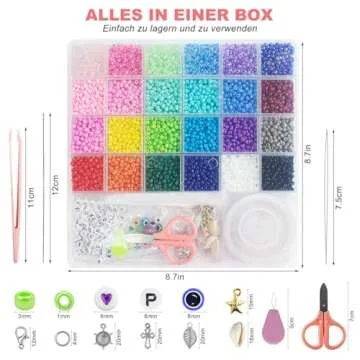 Redtwo 4mm Glass Seed Beads for Jewelry Bracelet Making Kit, Small Beads Friendship Bracelet Kit, Tiny Waist Beads Kit with Letter Beads and Elastic String, DIY Art Craft Girls Gifts.