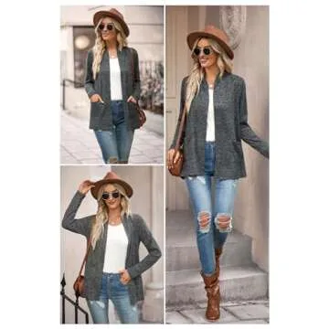 ULTRANICE Cardigan Sweaters Womens Fall Fashion 2024 Lightweight Long Sleeve Casual Business Clothing Knit Tops Clothes Summer Winter Outfits Work Trendy Button Down Gray Grey Pocket