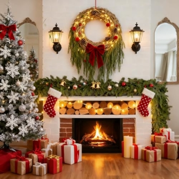 2Pcs Christmas Norfolk Pine Garlands, 6Ft Real Touch Artificial Faux Winter Dense Greenery Garland f...