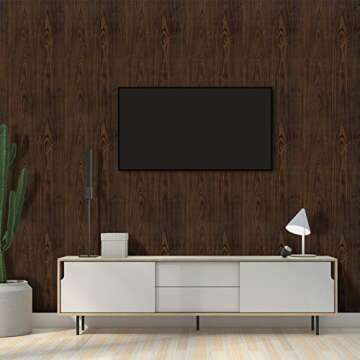 Mecpar Walnut Wood Grain Wallpaper 17.71" x 118" Brown Wood Contact Paper Wood Peel and Stick Wallpaper Vinyl Self Adhesive Thick Wallpaper for Kitchen Door Countertops Cabinets Shelves