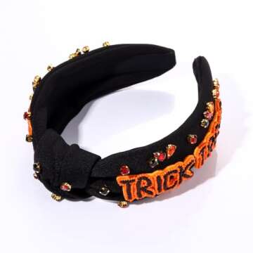 CEALXHENY Halloween Headbands for Women Halloween Accessories Beaded Boo Trick or Treat Knotted Head...
