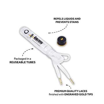 Crep Protect - Pre-Treated Liquid & Stain Repel 135cm Shoe laces (FLat Gold Tip, White)…
