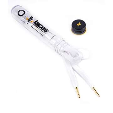 Crep Protect - Pre-Treated Liquid & Stain Repel 135cm Shoe laces (FLat Gold Tip, White)…