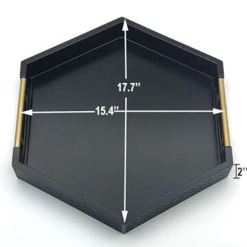 Serving Tray with Polished Metal Handles, Hexagon Coffee Table Tray, Modern Rectangle Decorative Tray, Large Ottoman Tray, Perfect for Storage and Display