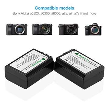 Powerextra Battery (4-Pack) and Charger for Sony NP-FW50 Battery and Sony ZV-E10, Alpha a6500, Alpha a6300, Alpha a6000, Alpha a7 II, Alpha a7R II, Alpha a7S II, Alpha a5000, Alpha a5100 Camera