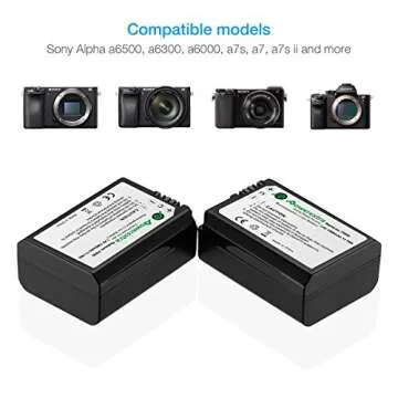 Powerextra Battery (4-Pack) and Charger for Sony NP-FW50 Battery and Sony ZV-E10, Alpha a6500, Alpha a6300, Alpha a6000, Alpha a7 II, Alpha a7R II, Alpha a7S II, Alpha a5000, Alpha a5100 Camera