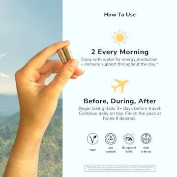 Travel Supplement: Jet Lag Prevention + Immunity, Energy, Digestion Support, Better Sleep & Mood with Chia, Ashwagandha, Rhodiola, D3+ | Vegetarian, 60 Count