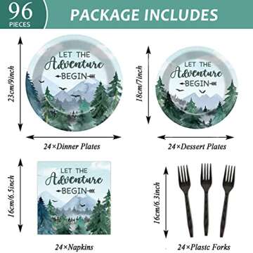 Adventure Awaits Baby Shower Tableware Let The Adventure Begin Plates Pine Tree Mountain Wilderness ...