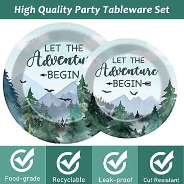 Adventure Awaits Baby Shower Tableware Let The Adventure Begin Plates Pine Tree Mountain Wilderness Dinnerware Disposable Paper Dinnerware For Baby Shower Birthday Party Decor Supplies 24 Guests