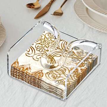 Amazing Abby Acrylic Cocktail Napkin Holder (5.0"x5.0"), Clear Plastic Napkin Dispenser with Weighte...