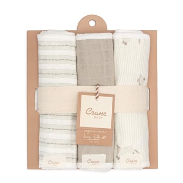 Crane Baby Organic Cotton Burp Cloth Set - Adorable & Absorbent