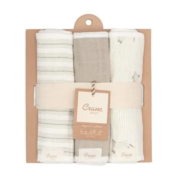 Crane Baby Organic Cotton Burp Cloth Set - Adorable & Absorbent