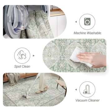 Soalmost Area Rugs 5x7, Washable Rugs, Stain Resistant 5x7 Area Rugs for Living Room Bedroom Dining Room, Vintage Farmhouse Green Rug