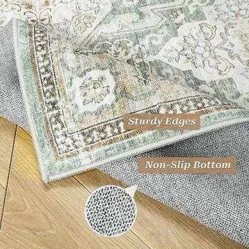 Soalmost Area Rugs 5x7, Washable Rugs, Stain Resistant 5x7 Area Rugs for Living Room Bedroom Dining Room, Vintage Farmhouse Green Rug