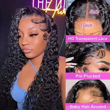 SOVO Deep Wave Lace Front Wigs Human Hair 13x4 Curly Wigs for Women 180% Density Brazilian Virgin Lace Frontal Wet and Wavy Glueless Wigs Human Hair Pre Plucked Baby Hair Natural Color 22inch