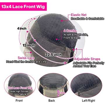 SOVO Deep Wave Lace Front Wigs Human Hair 13x4 Curly Wigs for Women 180% Density Brazilian Virgin Lace Frontal Wet and Wavy Glueless Wigs Human Hair Pre Plucked Baby Hair Natural Color 22inch