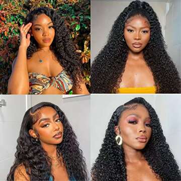 SOVO Deep Wave Lace Front Wigs Human Hair 13x4 Curly Wigs for Women 180% Density Brazilian Virgin Lace Frontal Wet and Wavy Glueless Wigs Human Hair Pre Plucked Baby Hair Natural Color 22inch