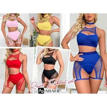 Women's Rave Outfits Cutout Fishnet Top High Waisted Booty Shorts Bottom Choker 3 Pieces Babydoll Lingerie Nightwear Festival Clothes Fluorescent Green X-Large