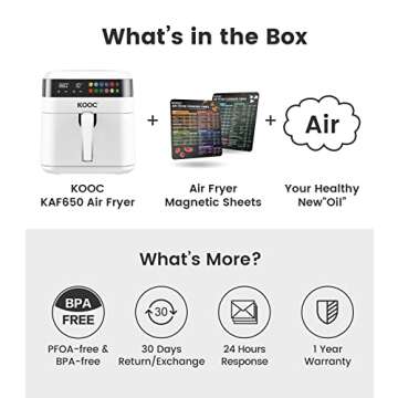 [NEW LANUCH] KOOC XL Large Air Fryer, 6.5 Quart Electric Air Fryer Oven, Free Cheat Sheet for Quick Reference, 1700W, LED Touch Digital Screen, 10 in 1, Customized Temp/Time, Nonstick Basket, White