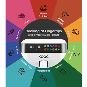 [NEW LANUCH] KOOC XL Large Air Fryer, 6.5 Quart Electric Air Fryer Oven, Free Cheat Sheet for Quick Reference, 1700W, LED Touch Digital Screen, 10 in 1, Customized Temp/Time, Nonstick Basket, White