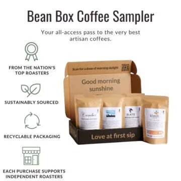 Bean Box Gourmet Coffee Sampler | Specialty Coffee Gift Basket | Coffee Gift Set | Coffee Gifts for Women and Men | Birthday Gifts for Her | Care Package | Whole Bean Coffee | 4 Piece Variety Set