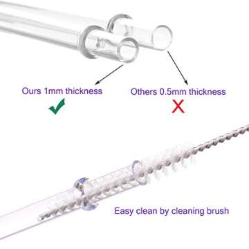 Dakoufish 11 Inch Clear Reusable Thick Plastic Drinking Straws Extra Long for 24oz & 40oz Mason Jar Tumblers,Set of 12 Pcs Straws with Cleaning Brush (11inch, Clear)