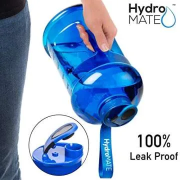 NatureWorks HydroMATE Half Gallon Water Bottle with Times to Drink BPA Free Leak Proof Reusable Jug with Handle 64 oz