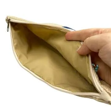 Evil Eye Clutch Bag Eco Friendly Jute Handheld Purse Large Space Zipper Closure Wipeable Liner Crystal Decoration