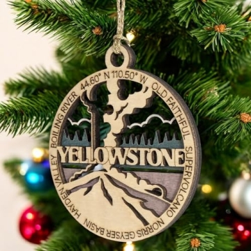Yellowstone National Park Wood Ornament - Old Faithful Geyser Decoration for Christmas