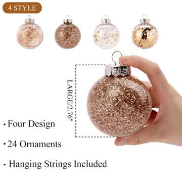 Gvanca Christmas Ball Ornaments Shatterproof Clear Plastic Decorative Balls Baubles Set with Stuffed Delicate Decorations 70mm/2.75" (24 Packs,Champagne)