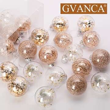Gvanca Christmas Ball Ornaments Shatterproof Clear Plastic Decorative Balls Baubles Set with Stuffed Delicate Decorations 70mm/2.75" (24 Packs,Champagne)