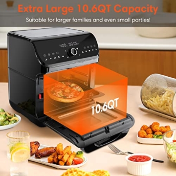 Versatile 10-in-1 Air Fryer Toaster Oven, Black, 10.6 QT