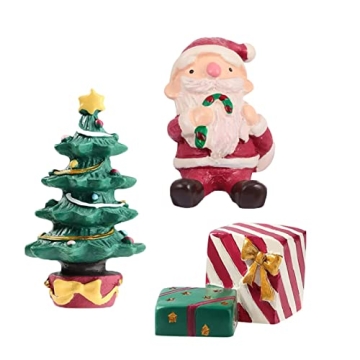 3 Pcs Christmas Aquarium Decoration - Santa & Tree Resin Ornaments